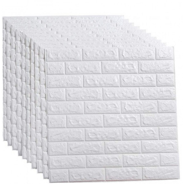Set 5 x placa de tapet adeziv caramizi albe 3d, 77x70 cm
